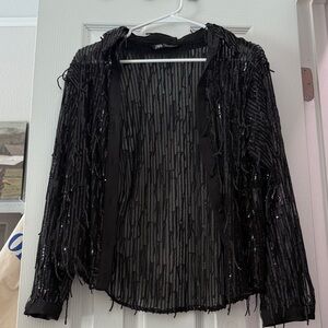 Zara Black Sequin Sheer Blouse